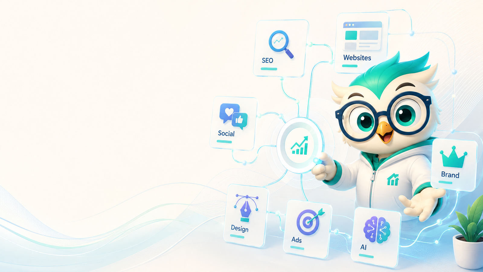 Growthut connected growth system linking search, websites, social media, brand, design, advertising, and AI